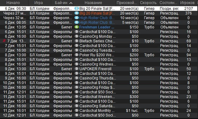 Турнирное расписание