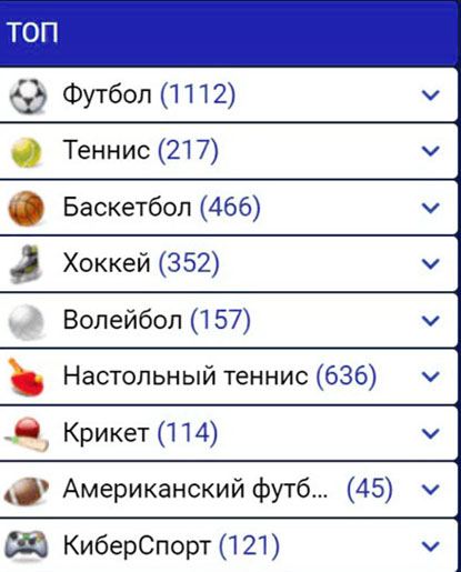 Основные виды спорта