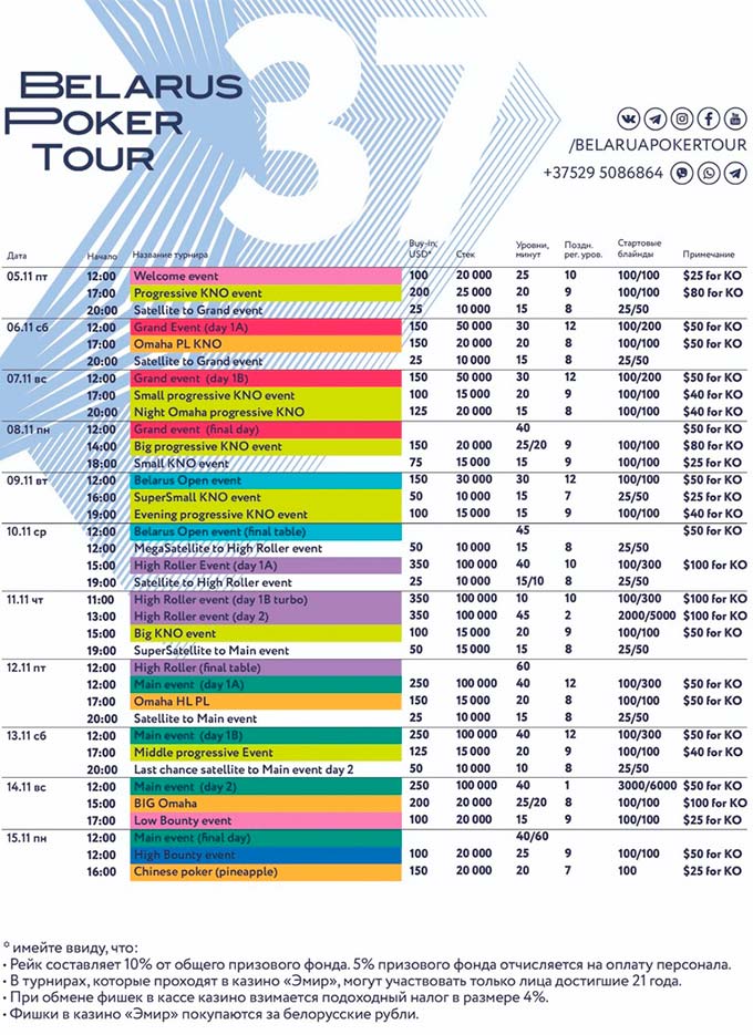 Расписание Belarus Poker Tour 37