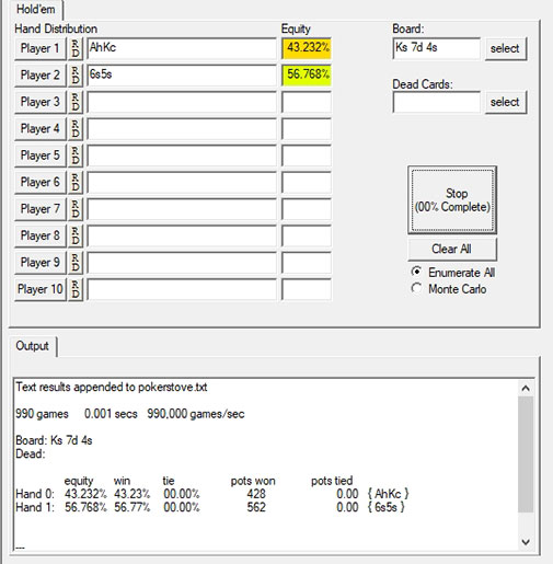 Вероятность колла и победы в раздаче